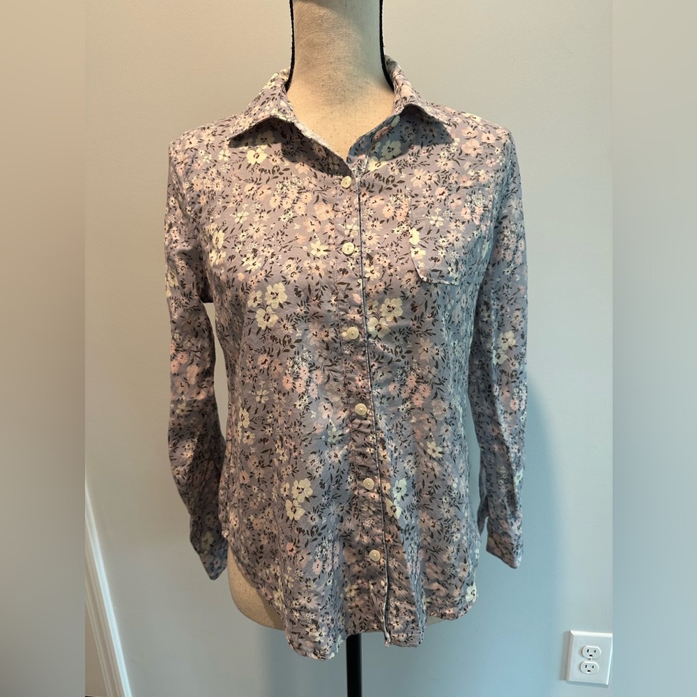 Spartina 449 Floral Button Up Shirt Tencel Linen Blend Women's Size XS Purple